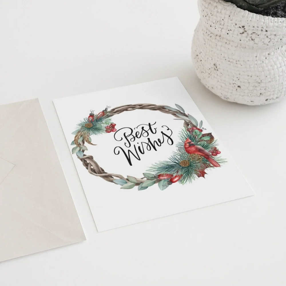 Wall Art Watercolor Christmas Wreath Illustration Print Poster Card Unframed - Picture 6 of 6